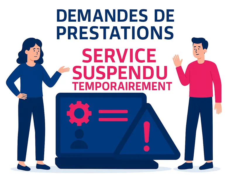 image d'un écran avec le texte "demande de prestation service suspendu"